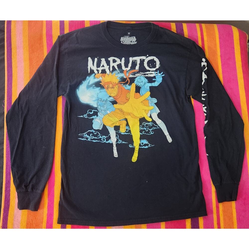 Naruto Shippuden Men's Long Sleeve Graphic Print T-Shirt Black Size M